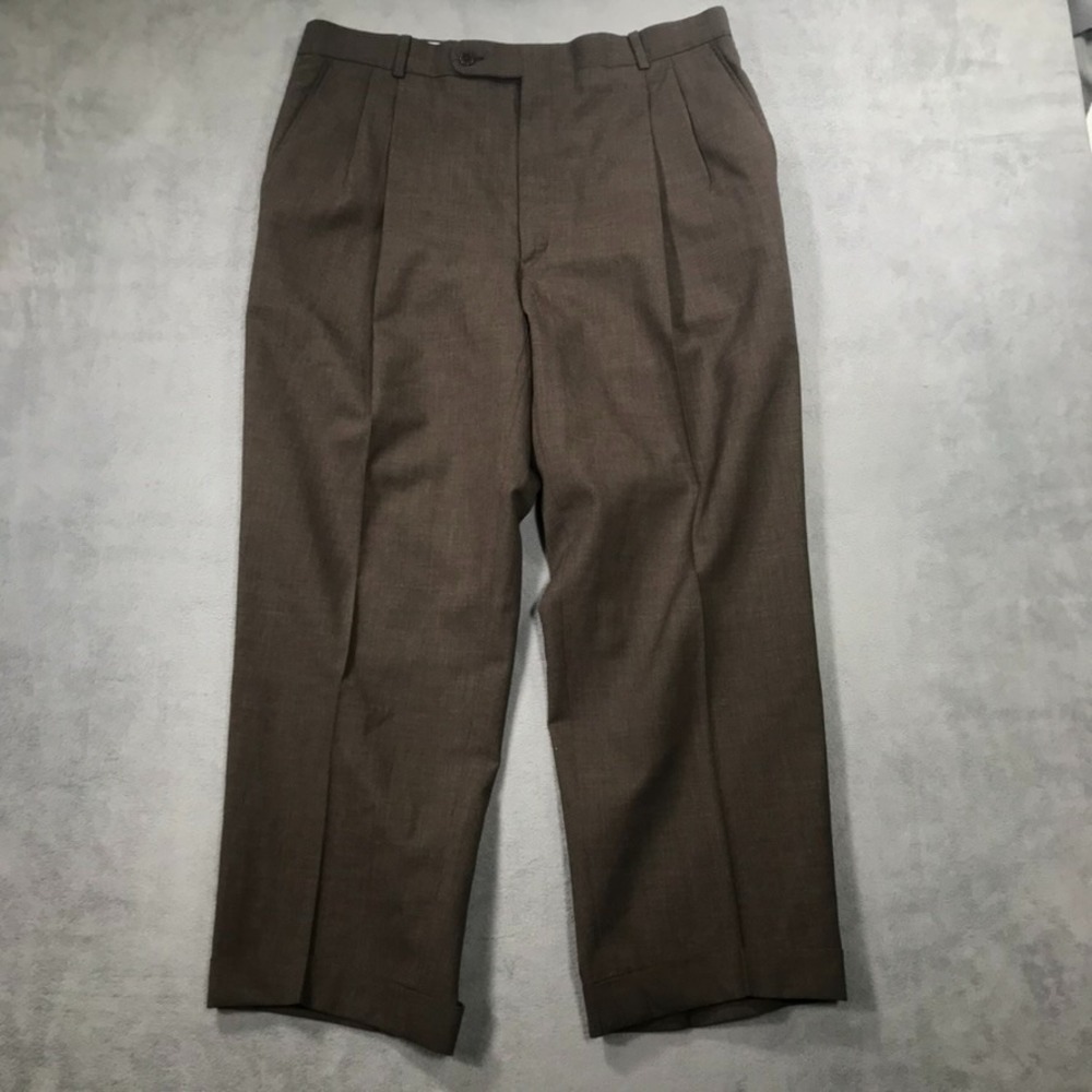 Tom James Innocenti Oro Dress Pants Men's 36x28 Brown Pleated Pure Wool Cuffed